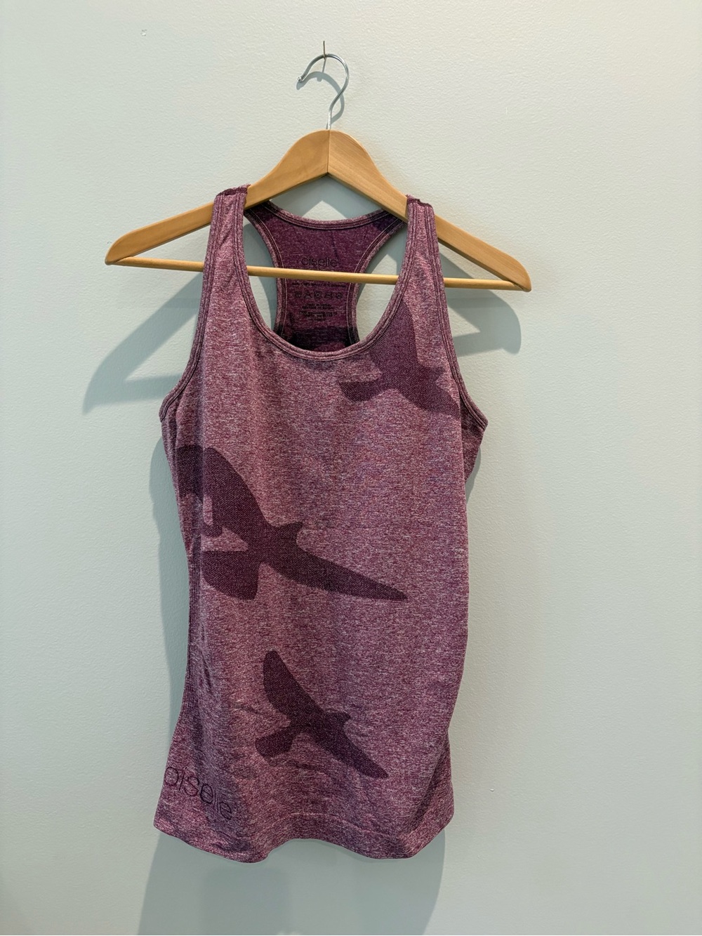 oiselle Heather Plum Racerback Tank with Bird Graphic